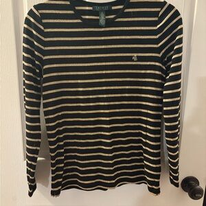 Ralph Lauren Black and Gold Striped Long Sleeve Top